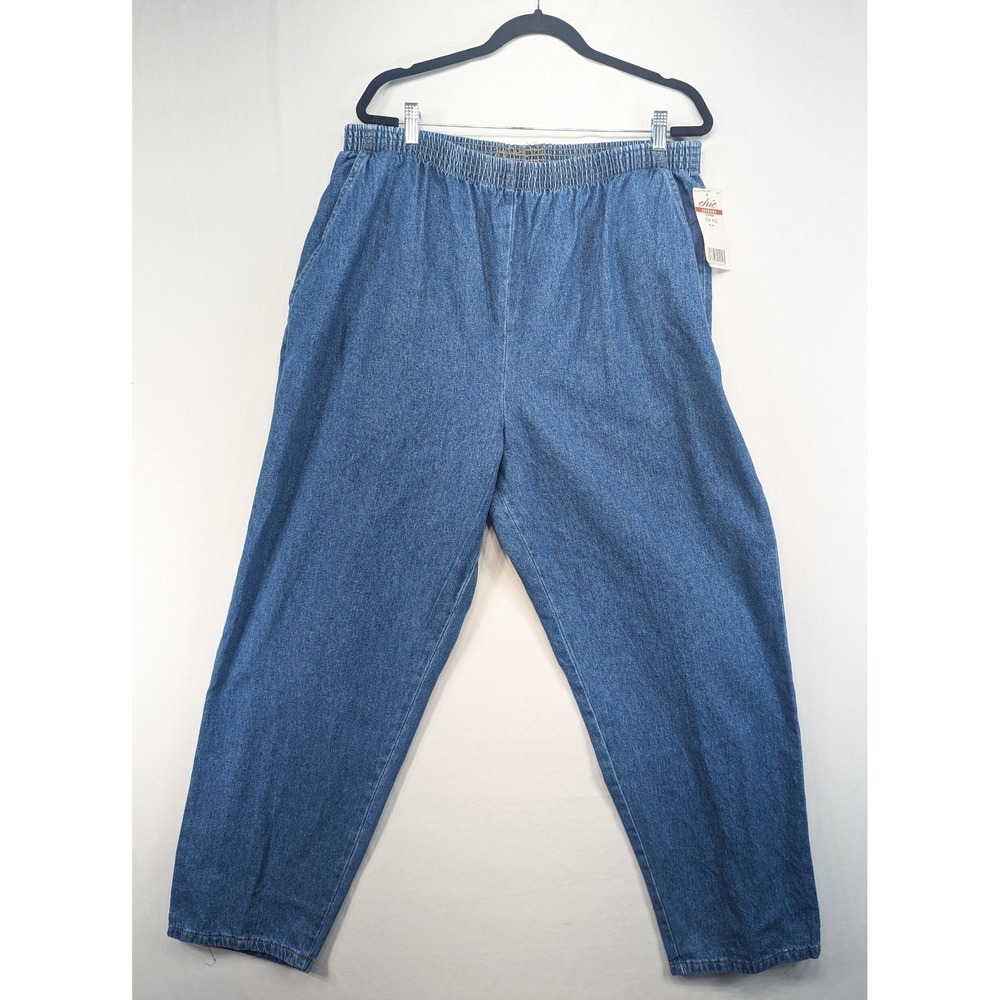 Chic Average‎ Vintage 90s High Rise Elastic Waist Tapered Jeans Blue Denim 22W